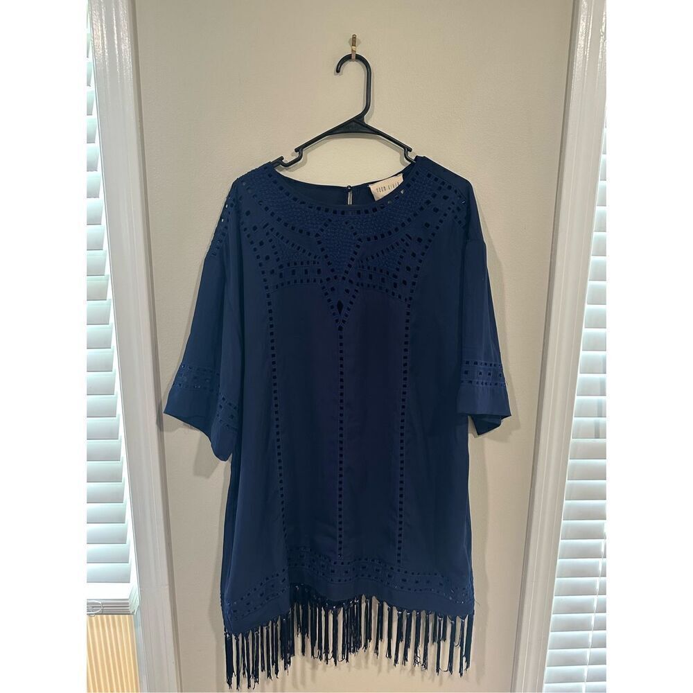 Moon River Anthropology Blue Fringe Laser Cut Dress Medium